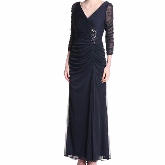 Adrianna Papell Occasions Blue Rushed Gown Dress  Jewels size 6 - Picture 3 of 14